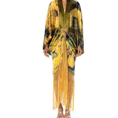 MORPHEW ATELIER Goldgreen & Yellow Silk Charmeuse Cocoon Antique Fringe And Clasp 