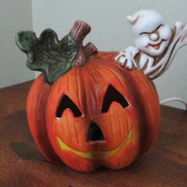 Vintage Porcelain Halloween Lighted Jack O Lantern 