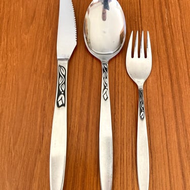 Amefa Holland flatware blackened pattern brushed stainless - CHOICE knives cake forks tablespoons 