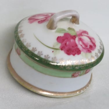 I E & C Co Japan Hand Painted Flowers Lidded Powder Dish Trinket Box 3904B