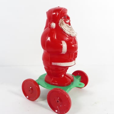 Vintage Mid Century 50’s Hard Plastic Christmas Rosen Robro Santa on Green Wagon Candy Holder 