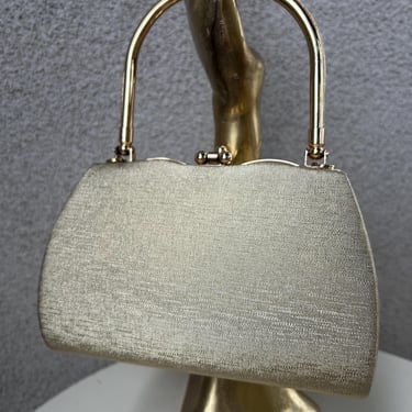 Vintage glam gold metallic synthetic fabric handbag purse box style 