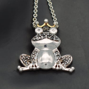 90's 925 silver black diamond frog prince pendant, FAS Thailand sterling fairy tale necklace 