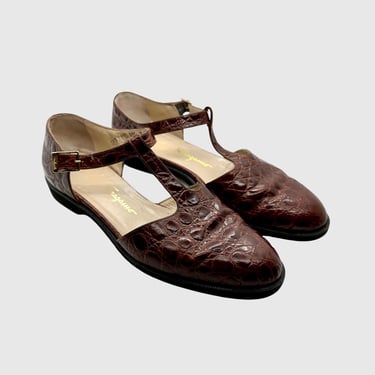 FERRAGAMO T-STRAP LOAFERS | Women's Loafers | Italian Leather Croco Shoes | Designer Shoes | Made in Italy | Women's size 7 