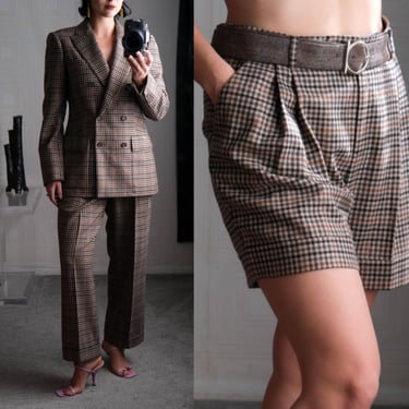 SALVATORE FERRAGAMO Runway Cashmere Plaid Double Breasted 4 Piece Pant & Short Suit | 100% Cashmere | Made in Italy | Y2K 2000s Designer Set 