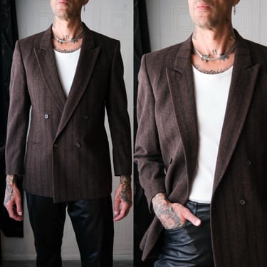 Vintage 80s GIANNINO VAGHI Italian Charcoal & Brown Multi Stripe Double Breasted Wool Blazer | Made in Italy | 1980s Designer Mens Jacket 