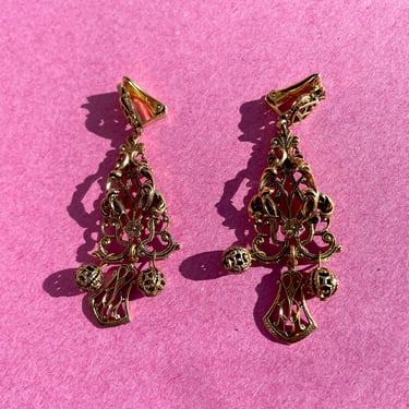 Gold Filagree Chandelier Earrings