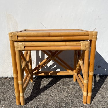 Set of Nesting Tables Bohemian Boho Chic Faux Bamboo Rattan Chinoiserie Accent Table Coffee Chinese Chippendale Asian Mid Century Beach 