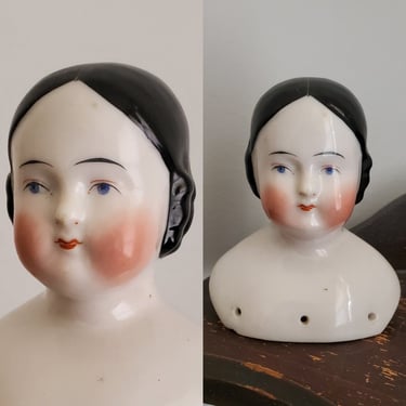 Antique China Doll Head with Covered Wagon Hairstyle and Visible Part - 3