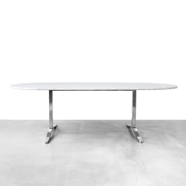 Carrara Marble Dining Table with Stainless Steel Base by Nicos Zographos 