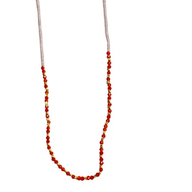 Debbie Fisher | Clear pink seed, carnelian and gold vermeil beads with gold fill clasp necklace