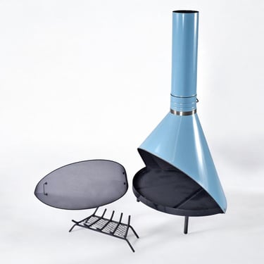 Blue Preway Style Mid Century Modern Wood Burning Fireplace 