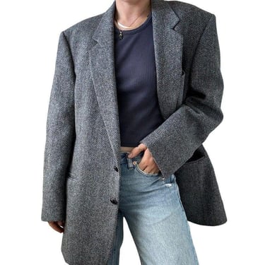 Vintage Harris Tweed Gray 100% Wool Woven in Scotland Dark Academia Blazer 46L 