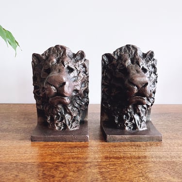 Vintage Lion Cast Iron Bookends 