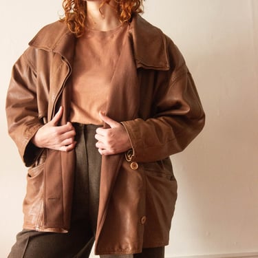 1980s European Leather Jacket With Fold-Over Collar 