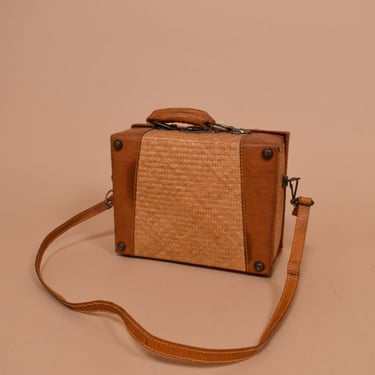 Tan Woven Straw Suitcase Purse