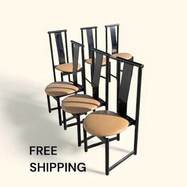 Postmodern Dining Chairs by BiF, Black Lacquer, 80s, High Back, Sculptural, Vintage, Kitchen, Dining Room 