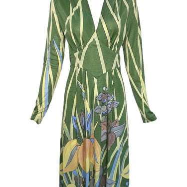 Mac-Tac 1970s Green Tropical Print Day Dress