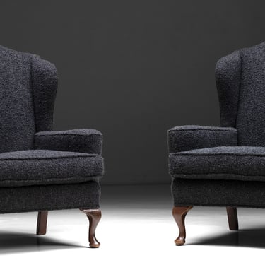 Wingback Armchairs in Boucle by Rosemary Hallgarten