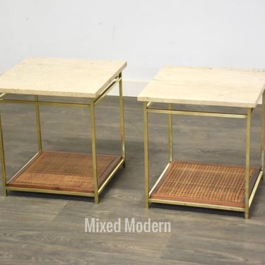 Paul McCobb Brass and Travertine End Tables - A Pair 