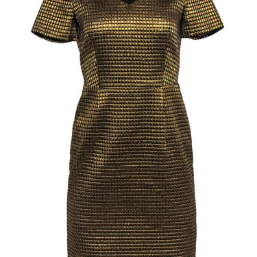 Boutique Moschino - Gold Short Sleeve Geo Print V-Neck Dress Sz 6