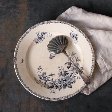 Vintage Transferware Platter with Silver Shell Spoon