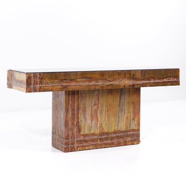 Mid Century Brutalist Copper Console Table - mcm 