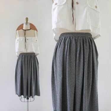 micro check library skirt - 24 - vintage womens black white full 90s classic prep school academic academy skirt 