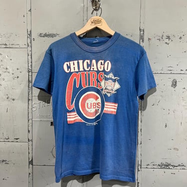 90s M Chicago cubs tshirt ringer style baseball mlb sports blue 