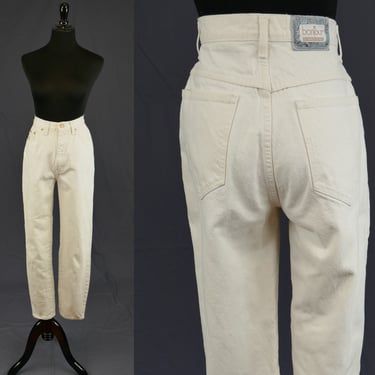 80s Bonjour White Jeans - 27" waist - High Rise Waisted Relaxed Fit Tapered Leg - Vintage 1980s - 29.75" inseam 