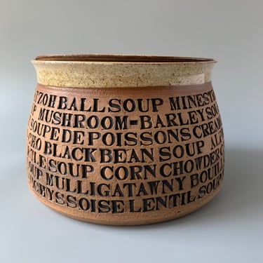 RARE Vintage Stoneware Soup Tureen with Stamped Soup Names Carol Weiss NY, NY 