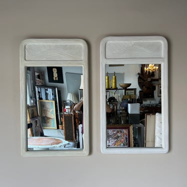 Vintage Pencil Reed Wavy Design Top Wall Mirrors - a Pair 