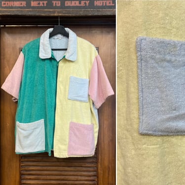 Vintage 1960’s Mod Color Block Terrycloth Cabana Surf Towel Shirt, 60’s Cabana Shirt, 60’s Mod Style, Vintage Shirt, Vintage Clothing 