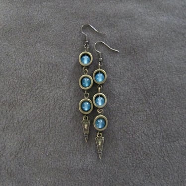 Bronze and blue agate geometric earrings 