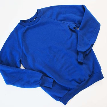 Vintage 70s Raglan Sweatshirt M - 1970s Healthknit French Blue Crewneck Pullover with Gusset Arms - Solid Color 