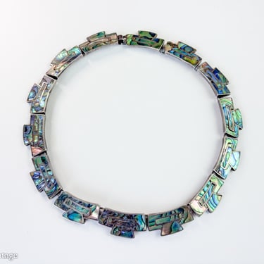 1940s Silver Abalone Necklace |  40s Sterling Silver Abalone Necklace | SALAZAR Mexico 