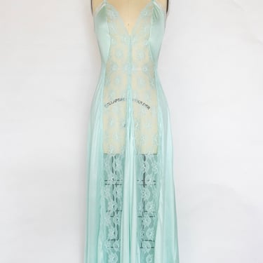1980s Nightgown Sheer Lace Long Slip Lingerie Dress 
