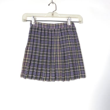 Vintage Kids Plaid Wool Blend Pleated Mini School Girl Skirt Size 20 Waist 6/8 