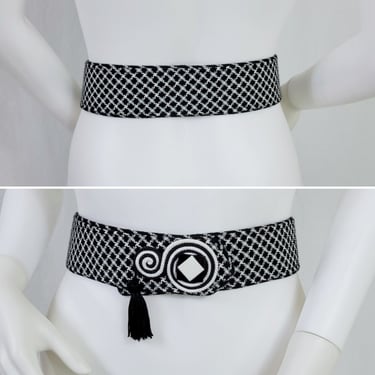 1980's Black White Checkerboard New Wave Deco Vibes Cloth Belt 