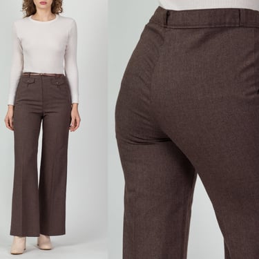 70s Angels Flight Brown High Waist Trousers - Men's Small, 32" | Vintage Unisex Retro Bootcut Pants 