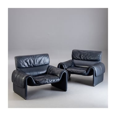 De Sede Ds 2011 Pair Lounge Chairs in Dark Blue Leather 