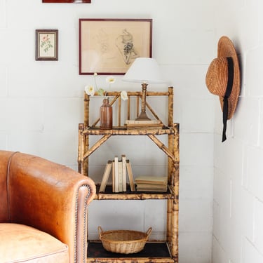 antique french chinoiserie burnt bamboo shelf