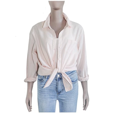 Preppy Pink White Striped Cotton Button Down Shirt Casual Office Top Summer Blouse Classic Long Sleeve Top Smart Casual Spring Coastal Top 