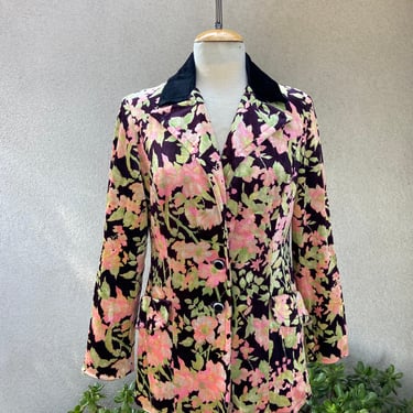Vintage mod velvet floral blazer jacket Country Set medium Made in USA 