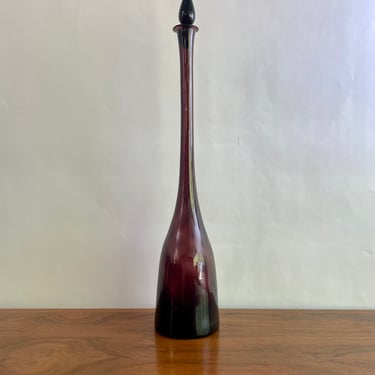 Mid Century Decanter Empoli Italian glass genie bottle  amethyst -purple with stopper 