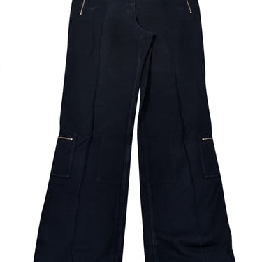 St. John - Dark Navy Cotton Straight Leg Pants w/ Gold Zippers Sz 8