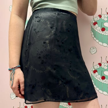 Black Flower Mini Skirt