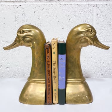 Vintage Pair of Solid Brass Duck Bookends by Sarrie