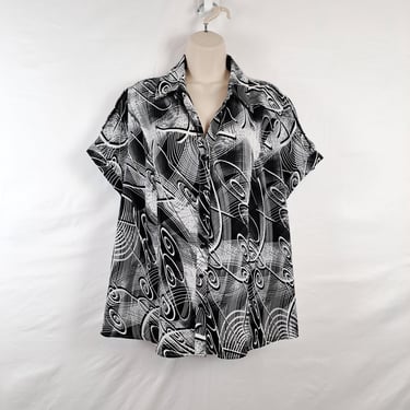 Vintage 90s Black & White Abstract Blouse 