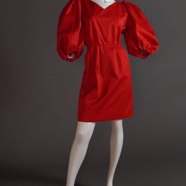 S/S 1989 Yves Saint Laurent Rive Gauche documented runway red dress with exaggerated puff sleeves 